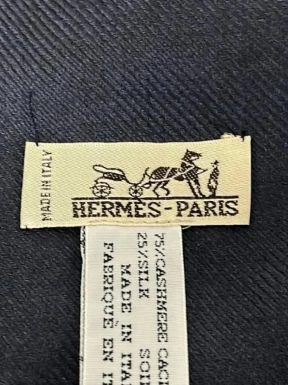 HERMES Dark Navy Cashmere Silk Scarf - Picture 2 of 4